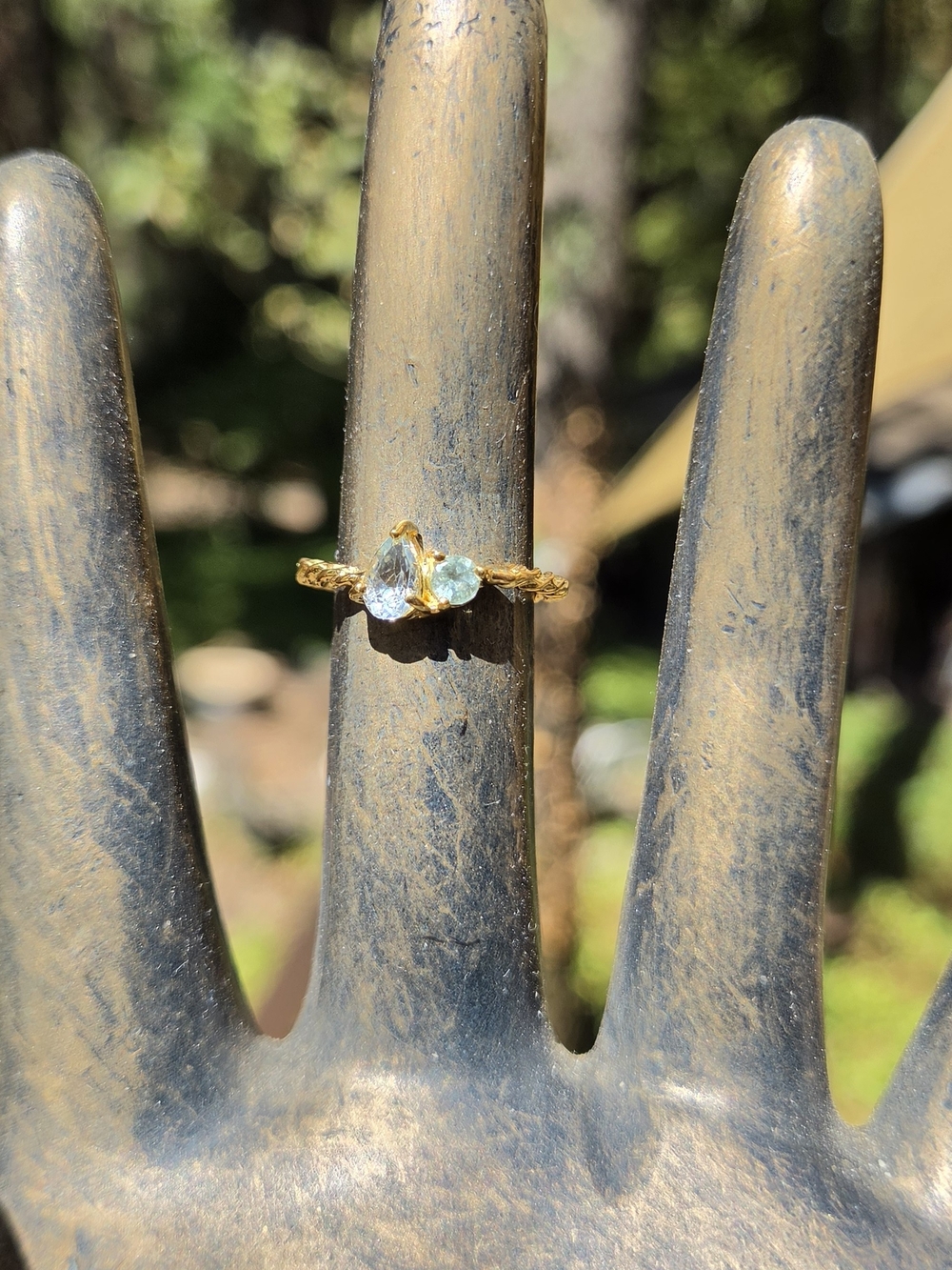Blue Topaz Natural Sterling & Gold Ring Sz7
